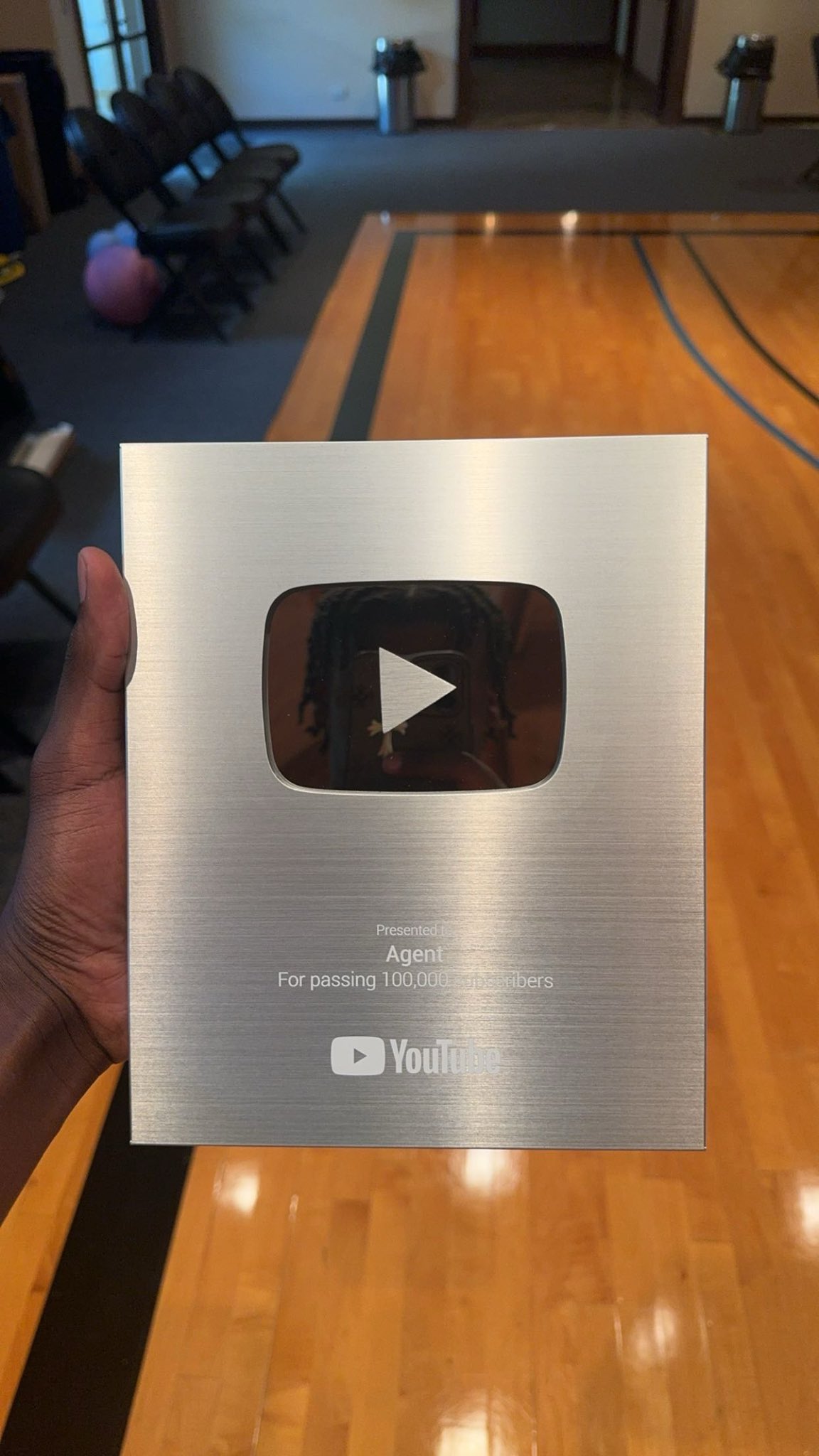 Agent's YouTube Silver Play Button. 100,000 subscribers